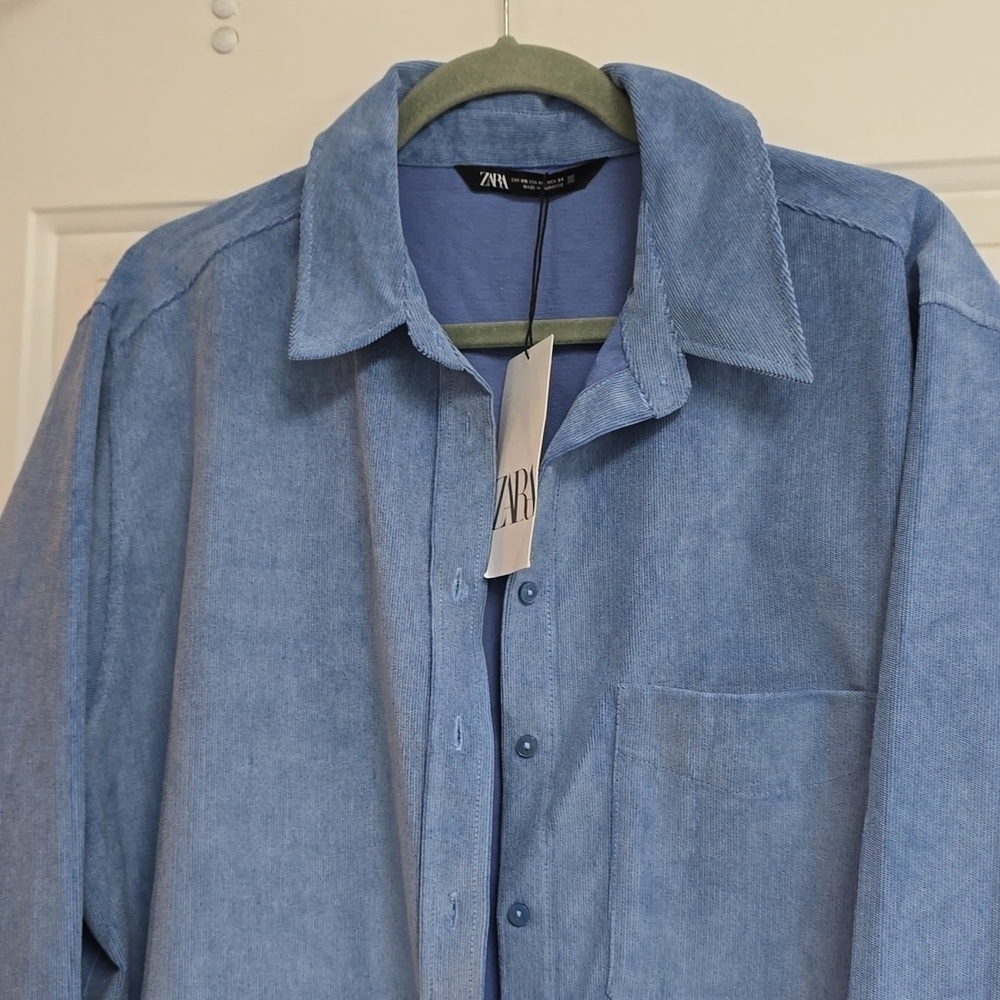 ZARA NEW WOMAN OVERSIZED BUTTON DOWN SHIRT BLUE - Picture 2 of 9